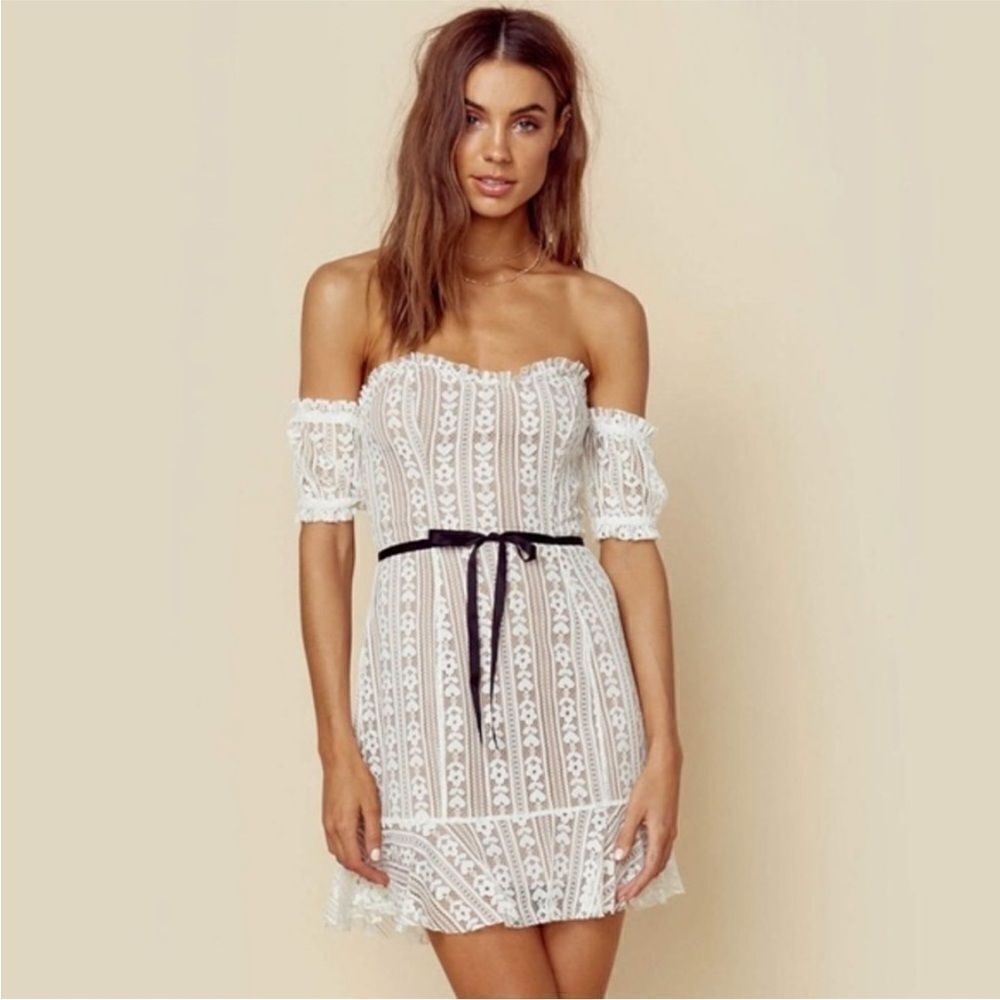 For Love & Lemons Womens Size M Dakota Mini Dress Lace Belt Black NWT
